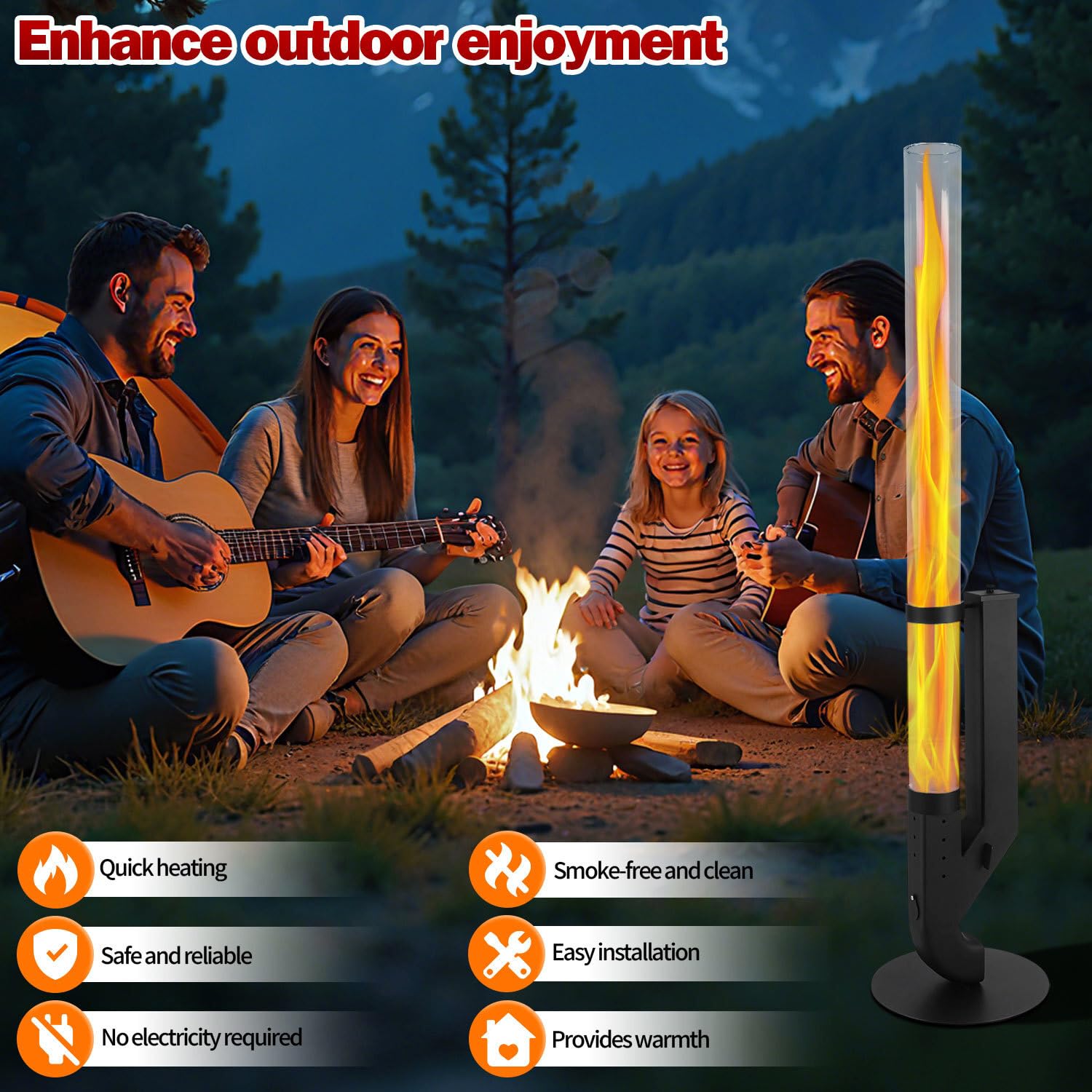 Fiqops Torcia a pellet in acciaio inox con tubo in vetro da 100 x 8 cm, per ambienti esterni, tubo di fuoco per giardino e terrazza, facile da montare