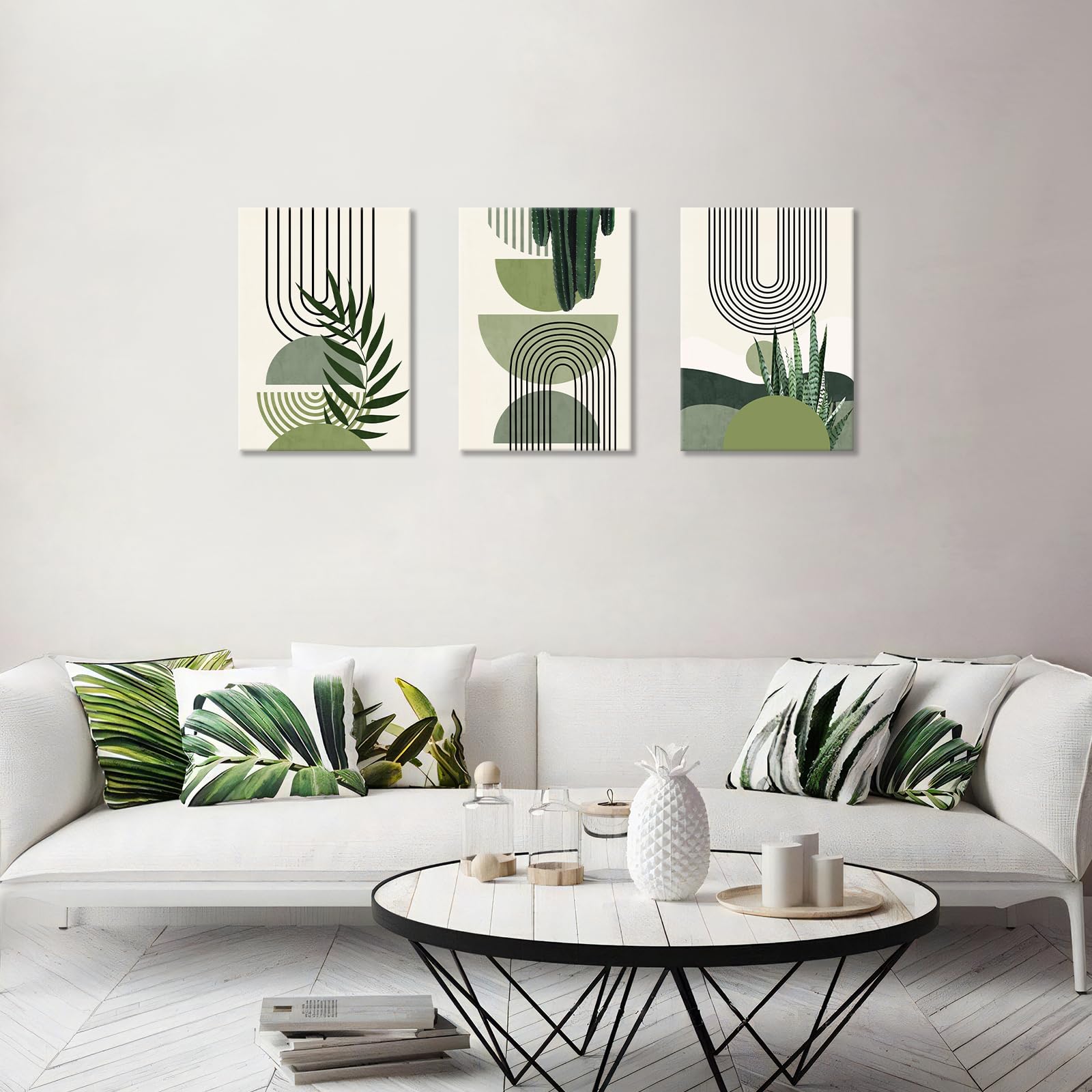 FajerminArt 3Pcs Framed Sage Green Canvas Wall Art, Modern Aesthetic Green Plant Wall Art Boho Home Decor Poster Canvas Painting Wall Decor for Bedroom Living Room Office Ready to Hang 30x40cmx3 Pcs — view 3