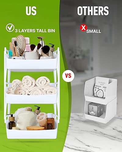 Miniatura 2 de Skywin Contenedores apilables de plástico de 3 niveles de 11.4 x 11 x 19.7 pulgadas con soportes para protección adicional, para almacenamiento de