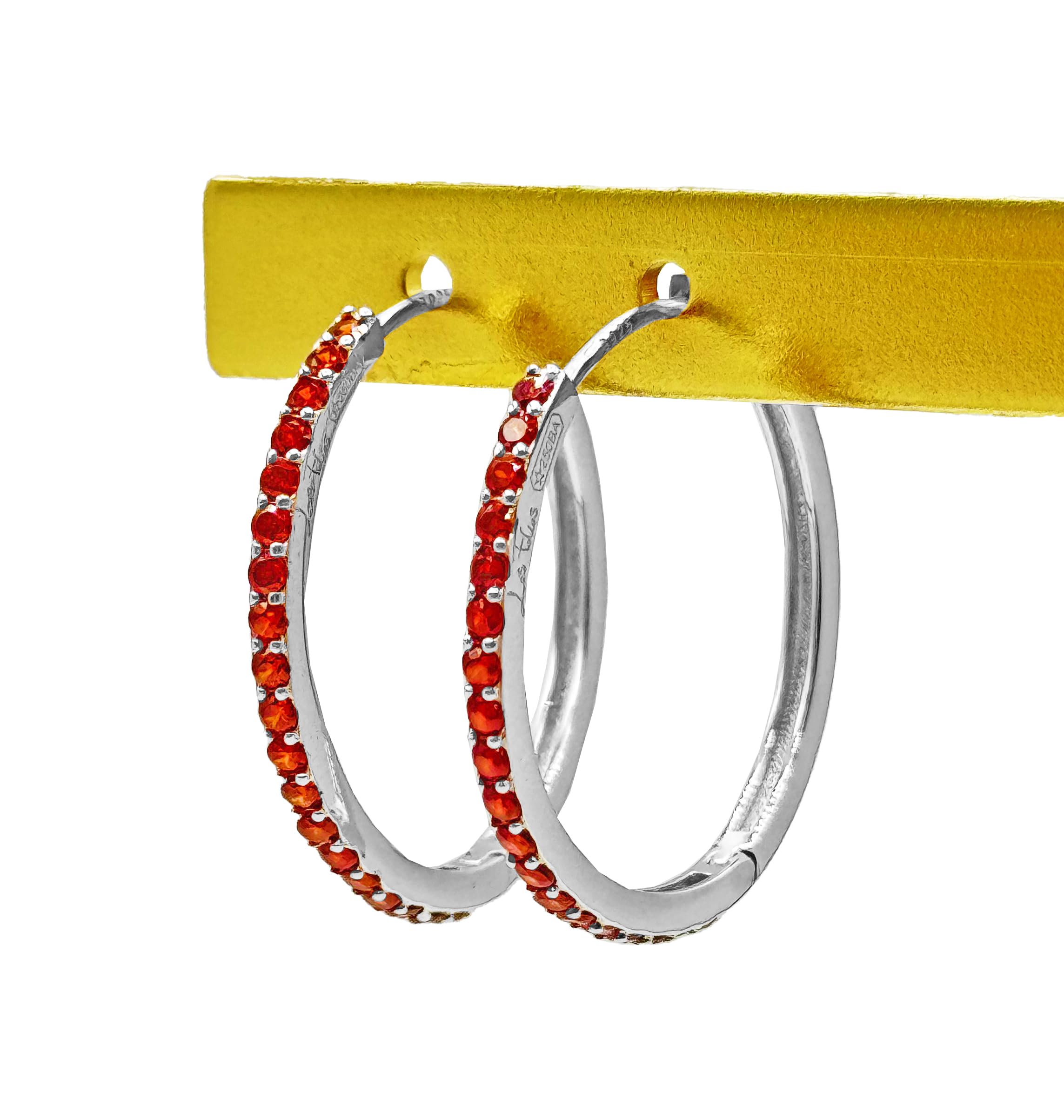 Coppia di Orecchini a Cerchio Rosso cerchietti strass in argento 925 rodiato - Hoops Collection