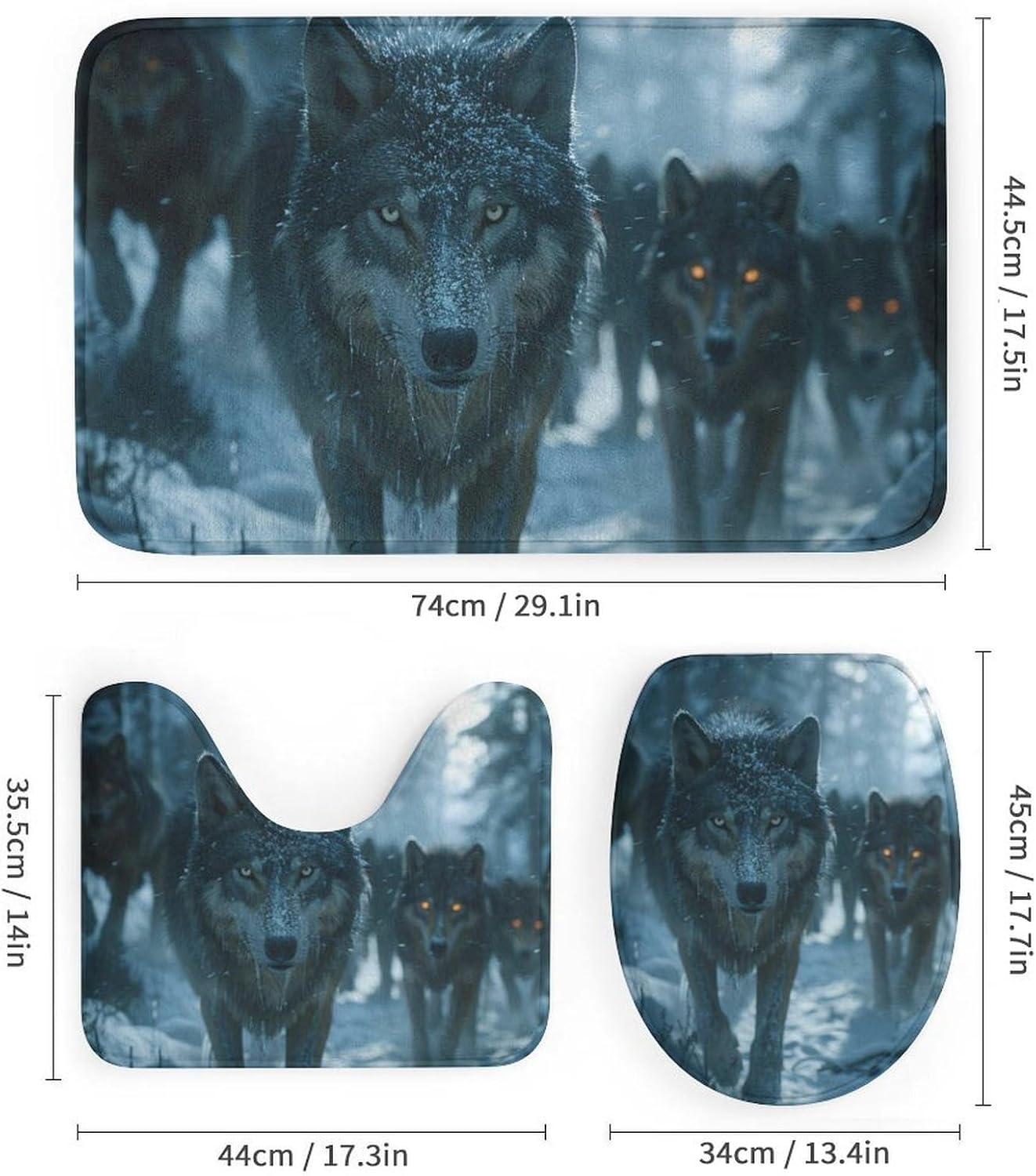 4Pcs Forest Wolf Fantasy Shower Curtain Sets, Bath Mat and Rugs, Jungle Tree Wild Animals Shower Curtain with Hooks for Bathroom
