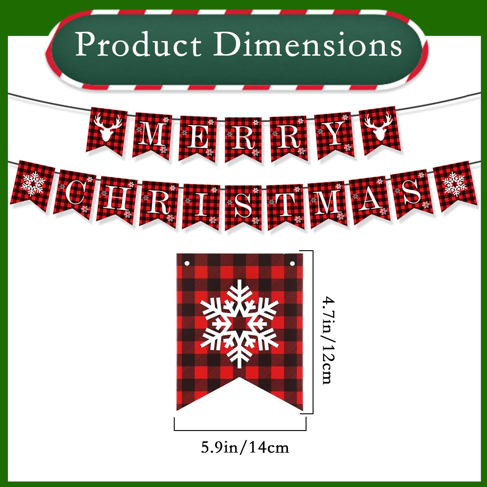 Christmas Bunting Merry Christmas Banner Red Checkered Banner Christma Ceiling Decorations Christma Wall Decorations Indoor Party Decoration Supplies Hanging Decoration 2PCS - Image 2