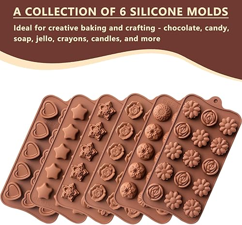 Miniatura 7 de Juego de 6 moldes de silicona para chocolate, moldes antiadherentes de grado alimenticio, moldes de cocina para chocolate, dulces, gelatina, jabón y
