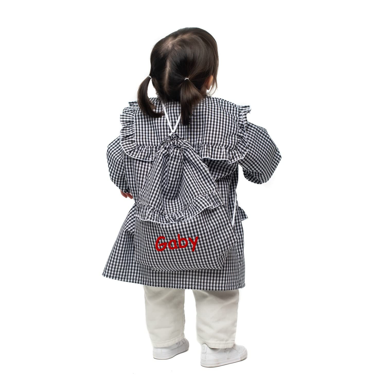 Nenel Conjunto Escolar para Colegio o guardería: Mandilón, babi o Bata Escolar + Bolsa merienda Bordado con el Nombre. Modelo Cuello Bobo