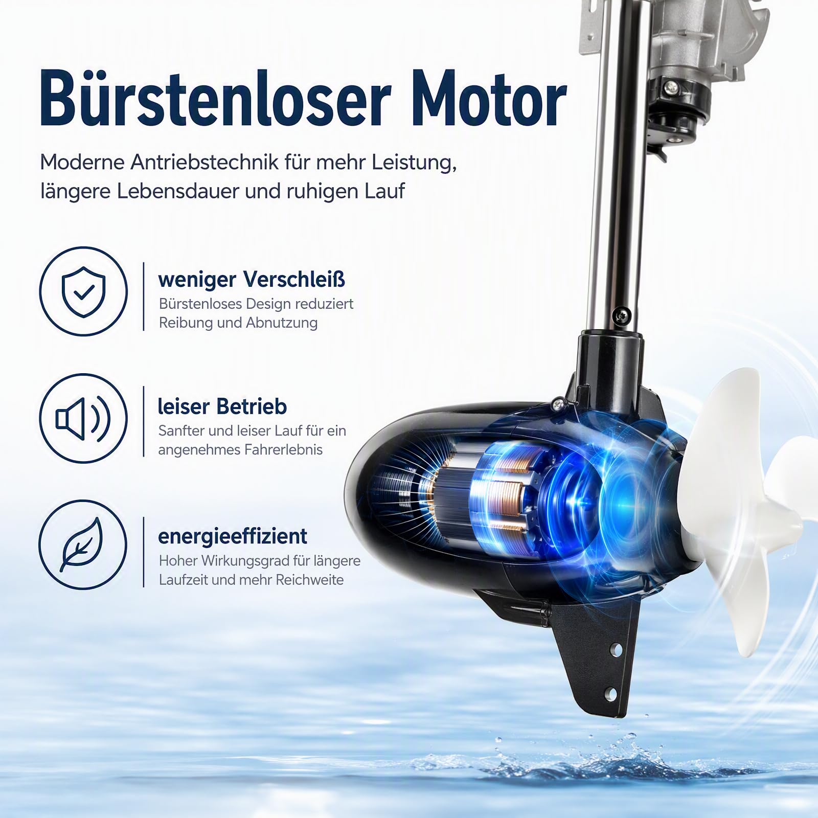 Motore elettrico fuoribordo 1500 W per gommoni, forza di trazione 1850 kg