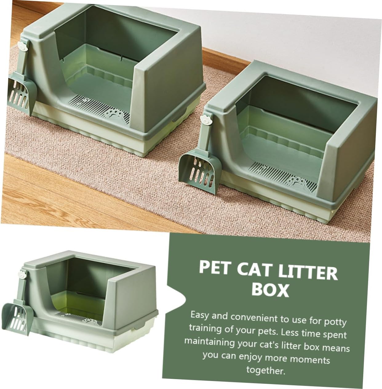 Semi-Enclosed Cat Litter Box Large Plastic Pet Toilet with Scoop for Cats and Kittens Breathable Design for Easy Entry and Cleaning for Home and Pet Shops