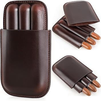 Top Grain Leather Travel Cigar Case Sleeve, Vintage Design, Fully Handmade, Genuine Leather Portable Cigar Humidor Case, Gift Choice for Cigar Lovers, Red Coffee for 3 Fingers