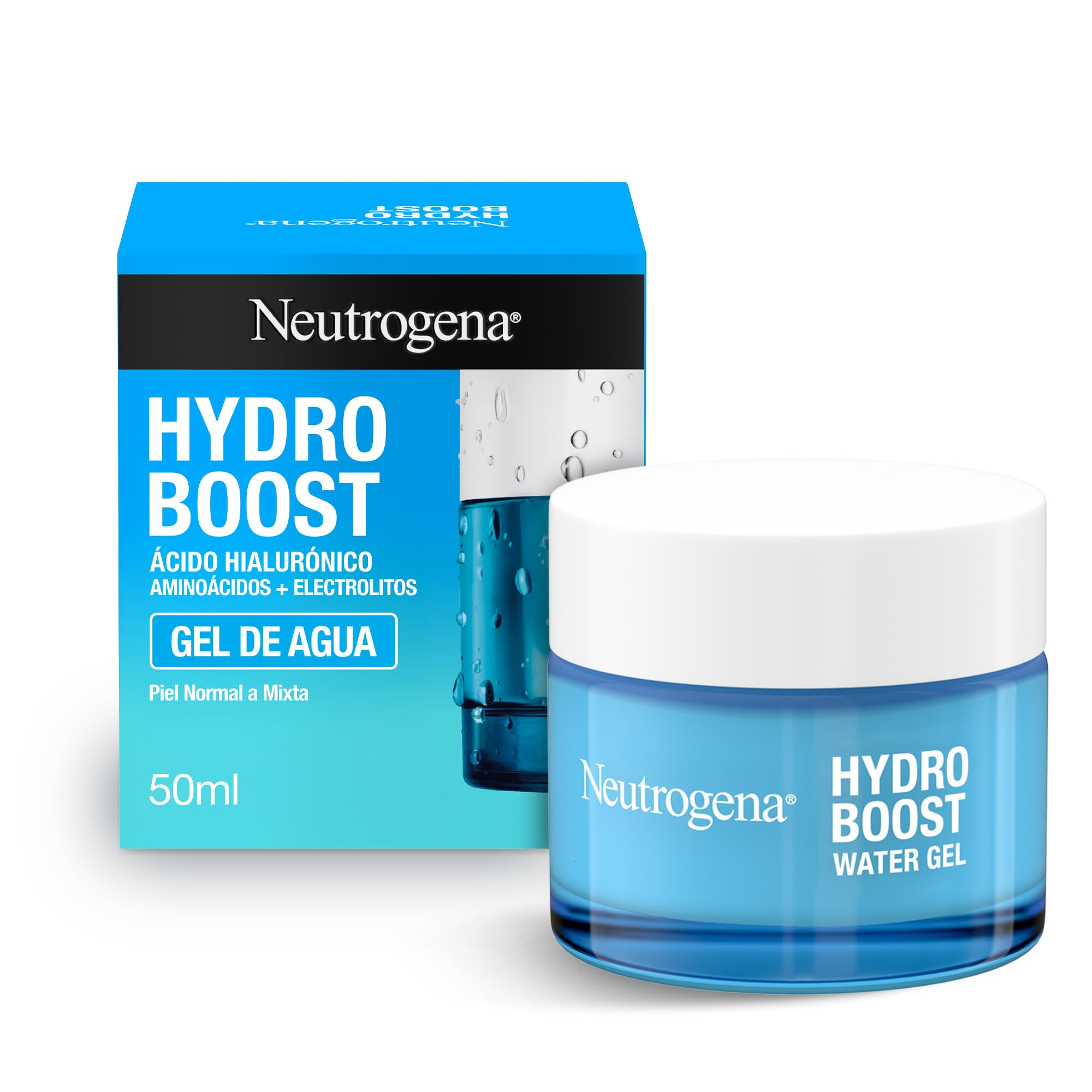 Neutrogena Hydro Boost Gel de agua (50 ml), gel hidratante facial con ácido hialurónico y aminoácidos, 72 horas de hidratación, fórmula no grasa, para piel normal o mixta