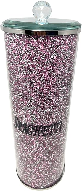 Crystal Crown® Crushed Diamond Silver Crystal Bling Glass Spaghetti Holder, Round Jar Storage Container, Moisture Proof for Spaghetti, Decorative Kitchen Food Storage, Diamante Ornaments H:27 CMS