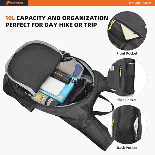 Miniatura 3 de SKYSPER Mochila de senderismo de 10 litros, mochila pequeña para senderismo, plegable, ligera, paquete de día de viaje para mujeres y hombres, Negro