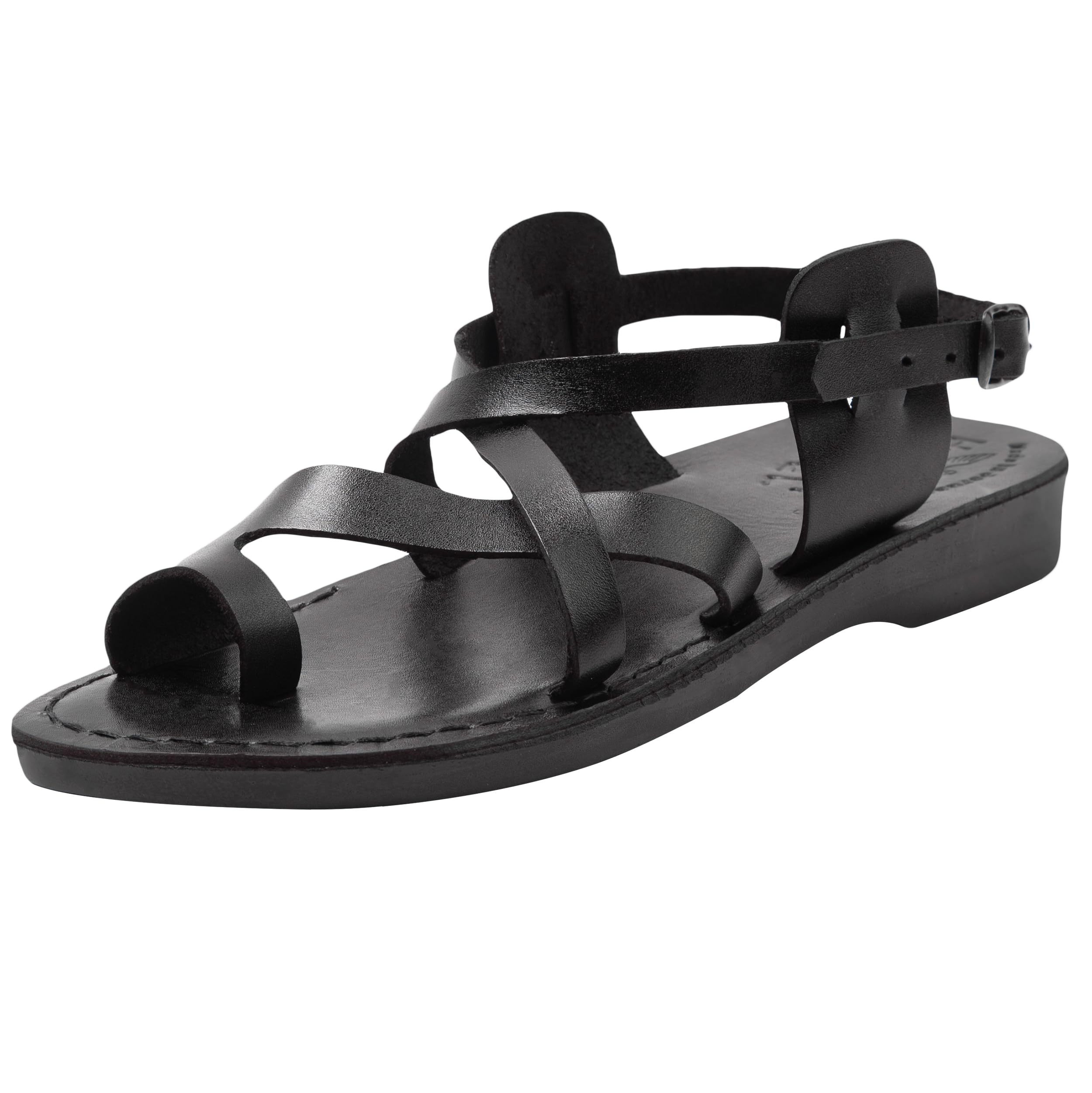 Jerusalem Sandals Mens Black Leather Slides Holy Land Market Men