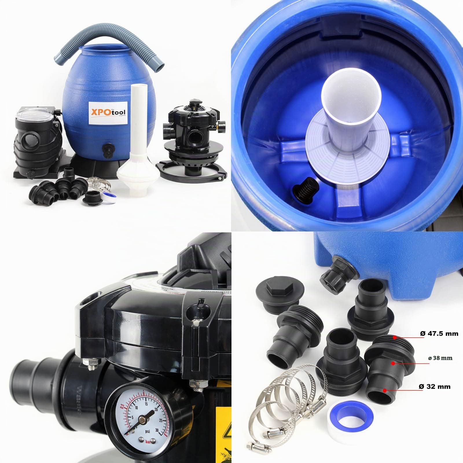 XPOtool Filtro a sabbia per piscina, 250 W, serbatoio filtrante 26 l, pompa piscina autoadescante 10.000 l/h
