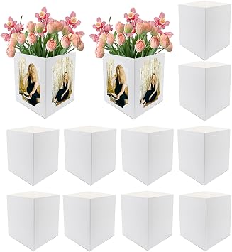 Photo Centerpiece Box for Table Photo Display Box Centerpiece 6 Inch White Picture Frame Box for Birthday Wedding Graduation Party Decoration 12