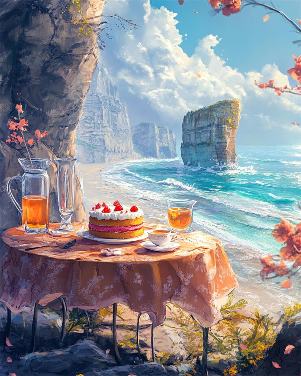 RKFLGEW DIY Embroidery Set Fantasy Beach Afternoon Tea 50x70cm