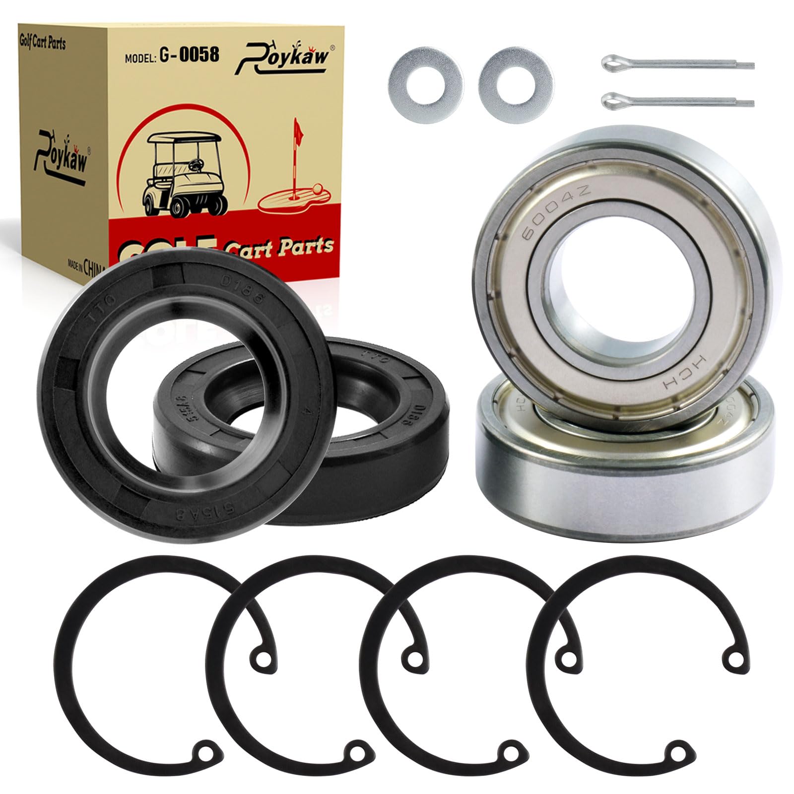 Roykaw Kit de roulement d'essieu arrière et joint d'étanchéité pour chariot de golf électrique EZGO TXT/RXV/Medalist/Marathon, remplace OEM # 611931, 70181G01, 15112G1, 15114G1, 620343, 620343