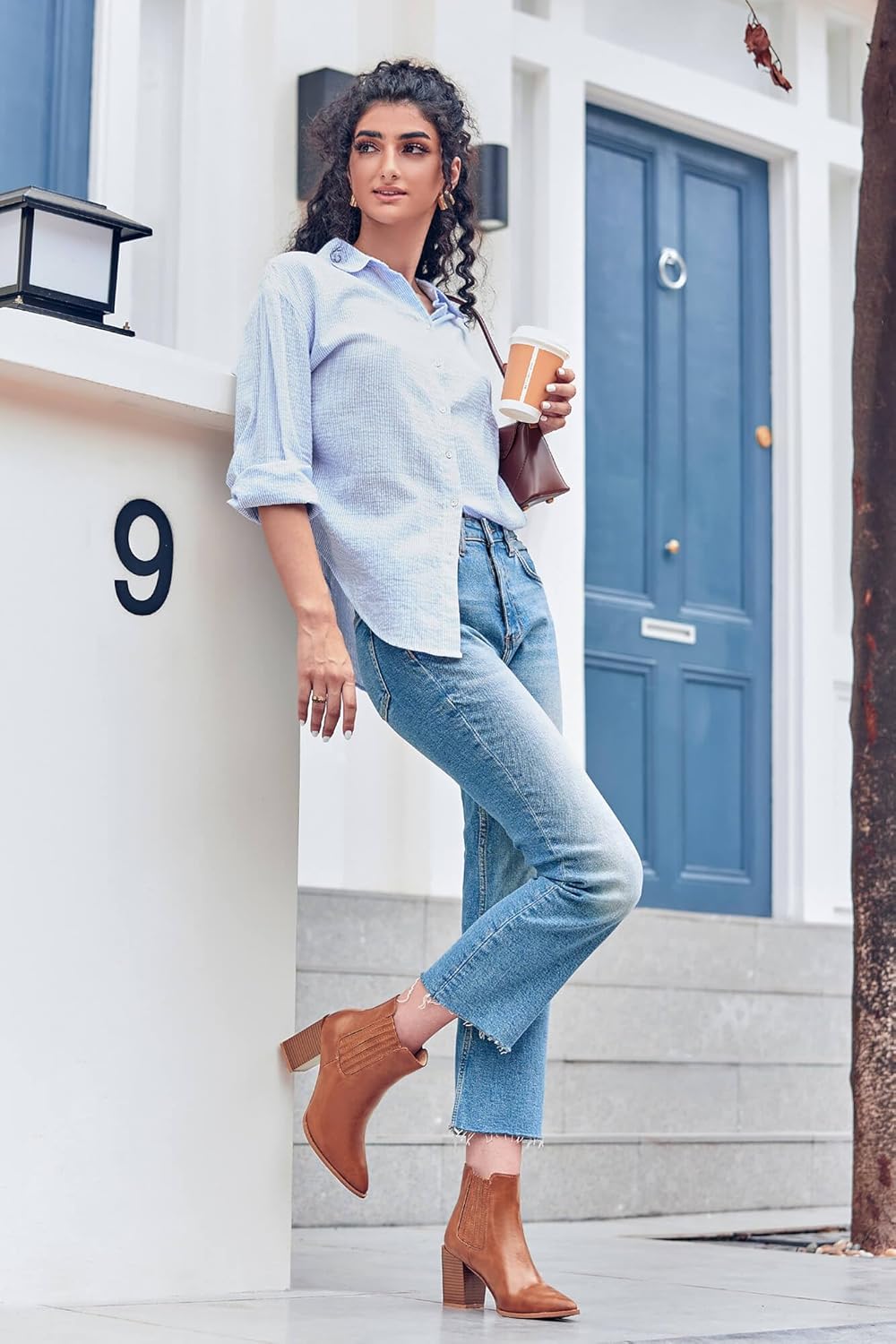 Womens Booties Pointed Toe Stacked Heel Fashion Chelsea Ankle Boots - Image 5