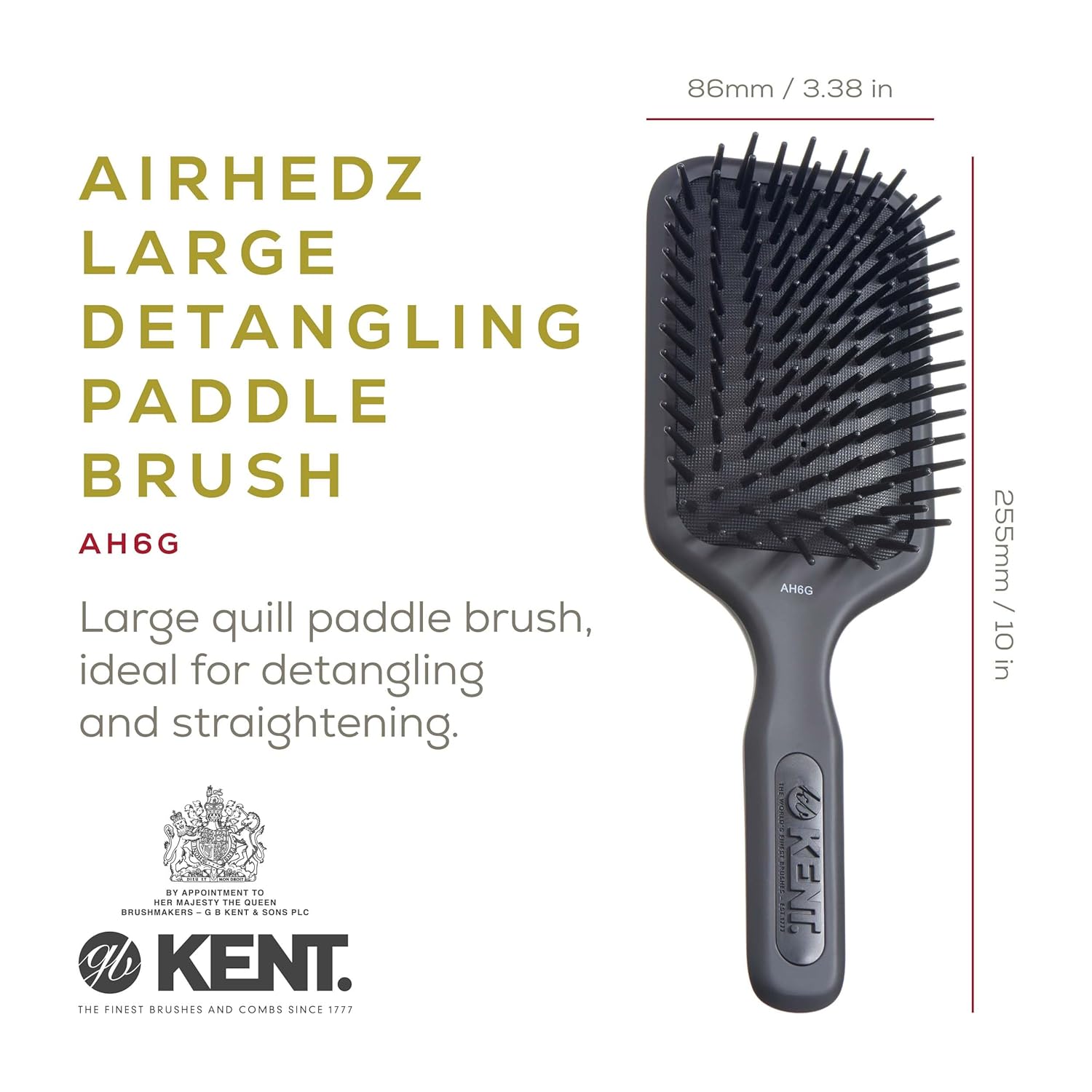 Kent AH6G Airhedz Cushion Paddle Brush - Scalp Massager and Detangler Brush - The Hair Brush for Thick Hair - Scalp Massager and Growth Stimulator - Hair Detangler and Curly Hair Brush - Image 2