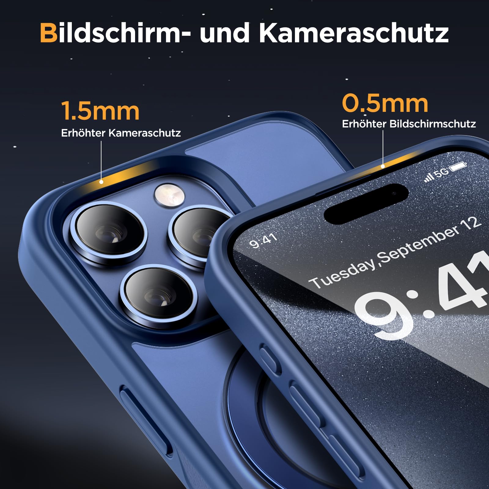 Miracase Handyhülle Für IPhone 15 Pro Mit 360° Magnetständer – Matt, MagSafe Kompatibel