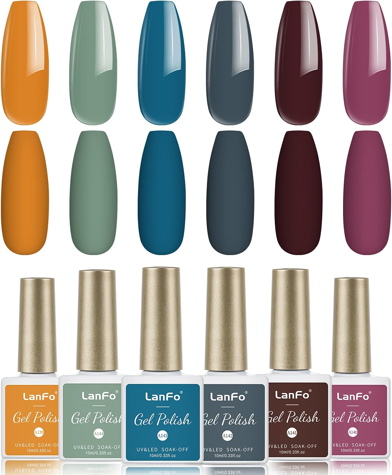 LanFo 6 Colors Gel Nail Polish Set Yellow Purple Brown Gray Blue Gel Nail Polish