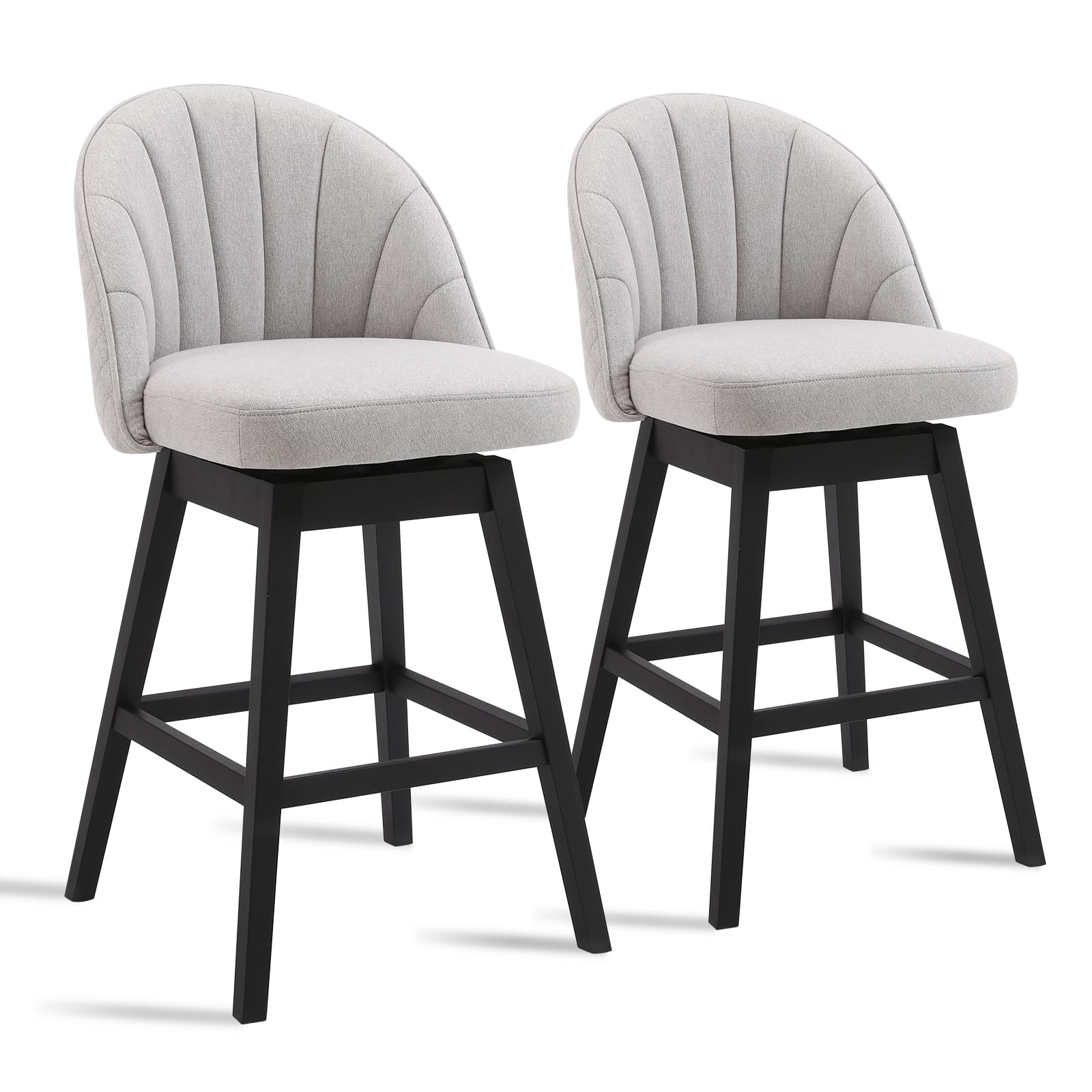 (similar)Swivel Counter Height Swivel Barstools Set of 2, 360 Free Swivel 26" H Seat Height Linen Fabric Dining Chairs with Solid Wood Legs, Upholstered Bar Stool (Fabric in Beige)