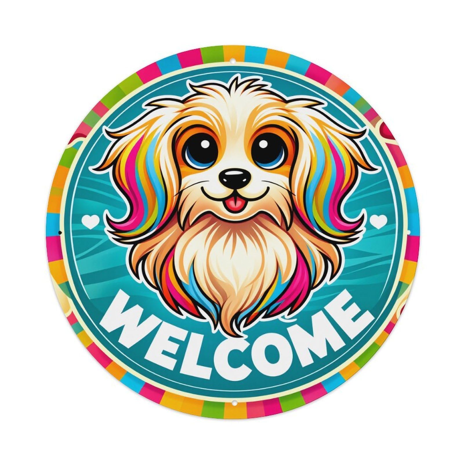 Colorful Dog Welcome Sign Pattern Metal Tin Sign Vintage Garden Bedroom Cafe Bar Man Cave Home Wall Decor Metal Poster 8x8 inches