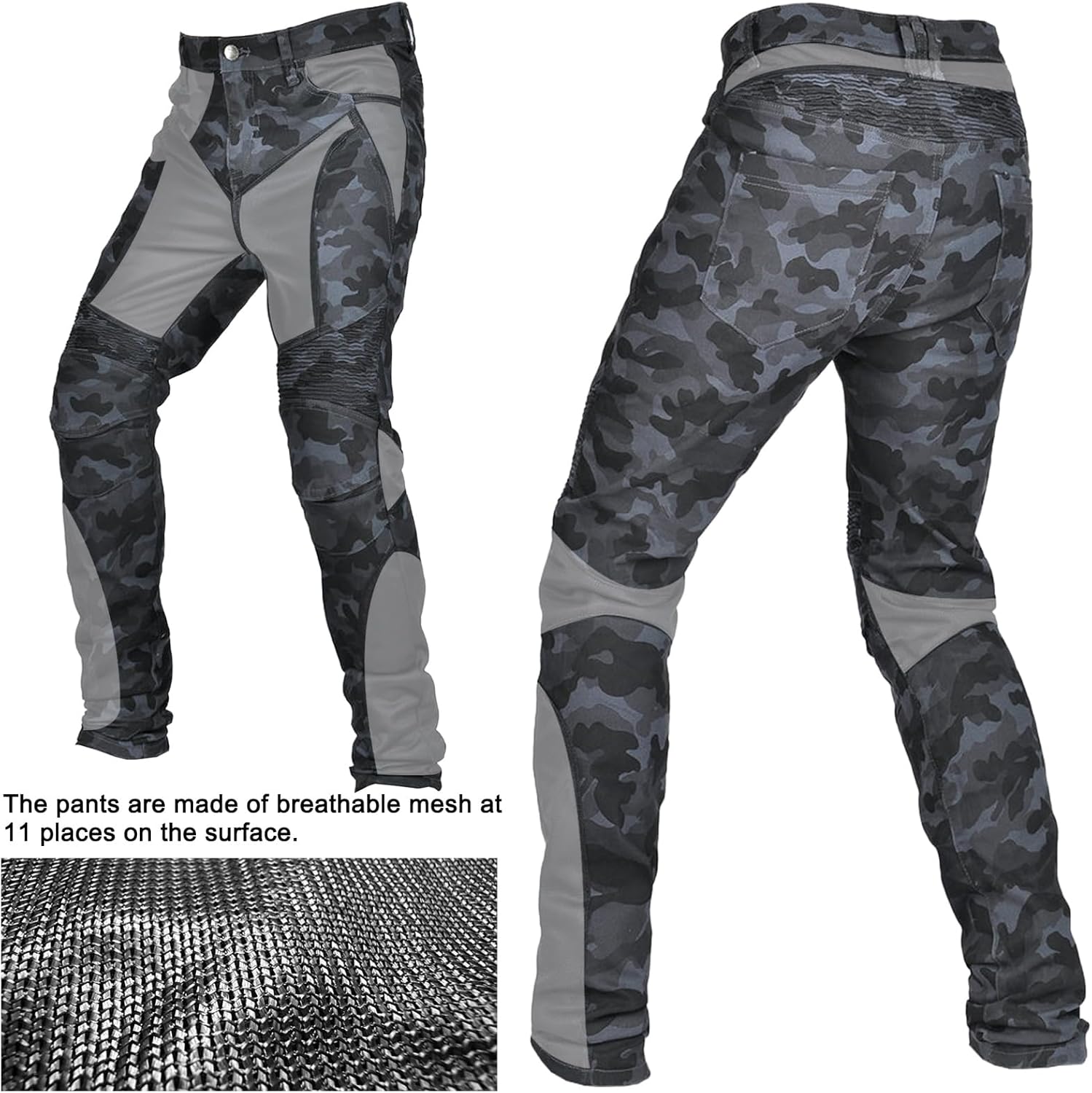 Mens Womens Summer Mesh Motorcycle Pants Breathable Slim Jeans Casual with CE Removable Upgraded Protective Gear