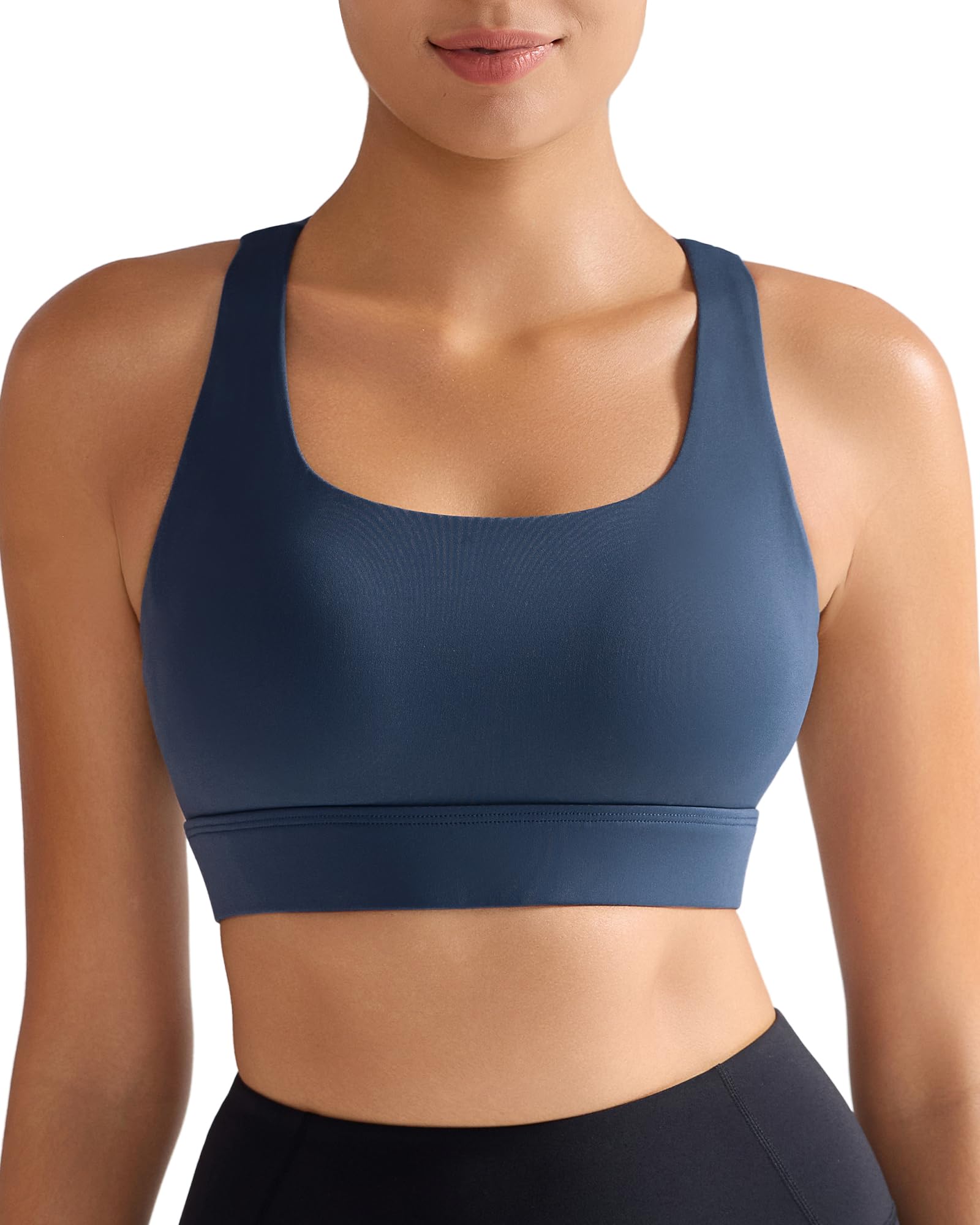 RUNNING GIRL High Impact Sports Bras for Women - Scoop Neck Strappy Sports Bra High Support Moulded Cup Workout Bra
