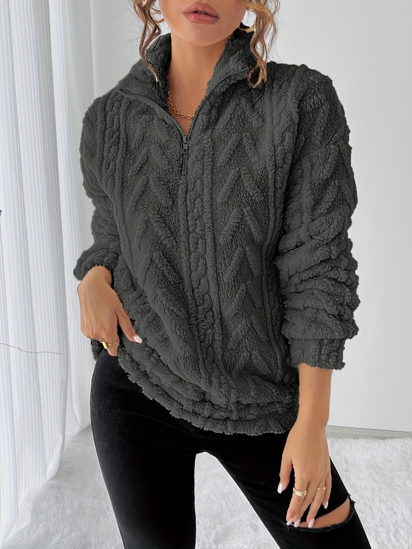 Womens Half Zip Trendy Sweater Cozy Long Sleeve Warm Pullover for Fall and Winter