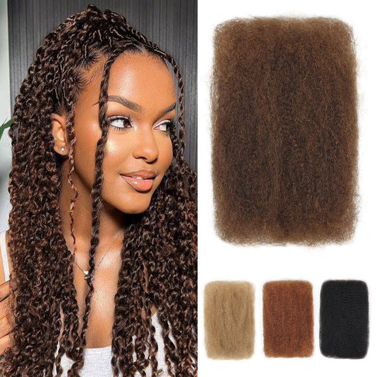 18 Inch Afro Kinkys Bulk Human Hair For Twist,100% Human Hair 4C Kinky-Curly for Dreadlocks, Loc Repair, Braiding Hair(4#, 50 Gram)
