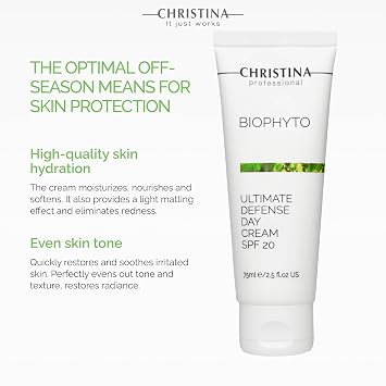 CHRISTINA- Bio Phyto Ultimate Defense Day Cream Moisturizer SPF 20-75 ml | Broad Spectrum UVA/UVB Protection Facial Moisturizer with Hyaluronic Acid & Vitamin B12 for Normal & Combination Skin