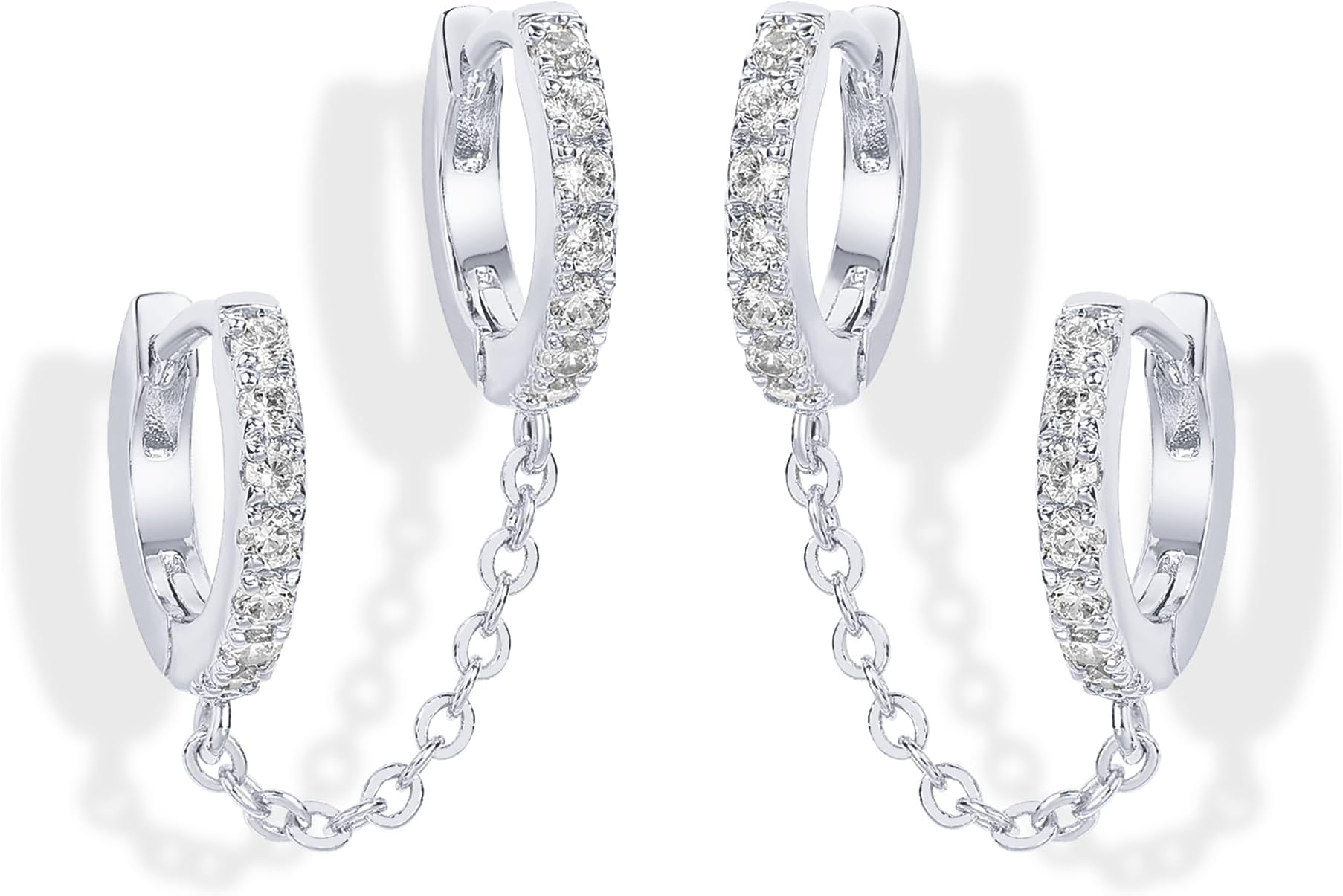 PAVOI 14K Gold Chain Earrings for Women | Double Piercing Dangle Chain Huggie Hoop Earrings | Cubic Zirconia Pearl Stud Ear Cuff Earrings for Women