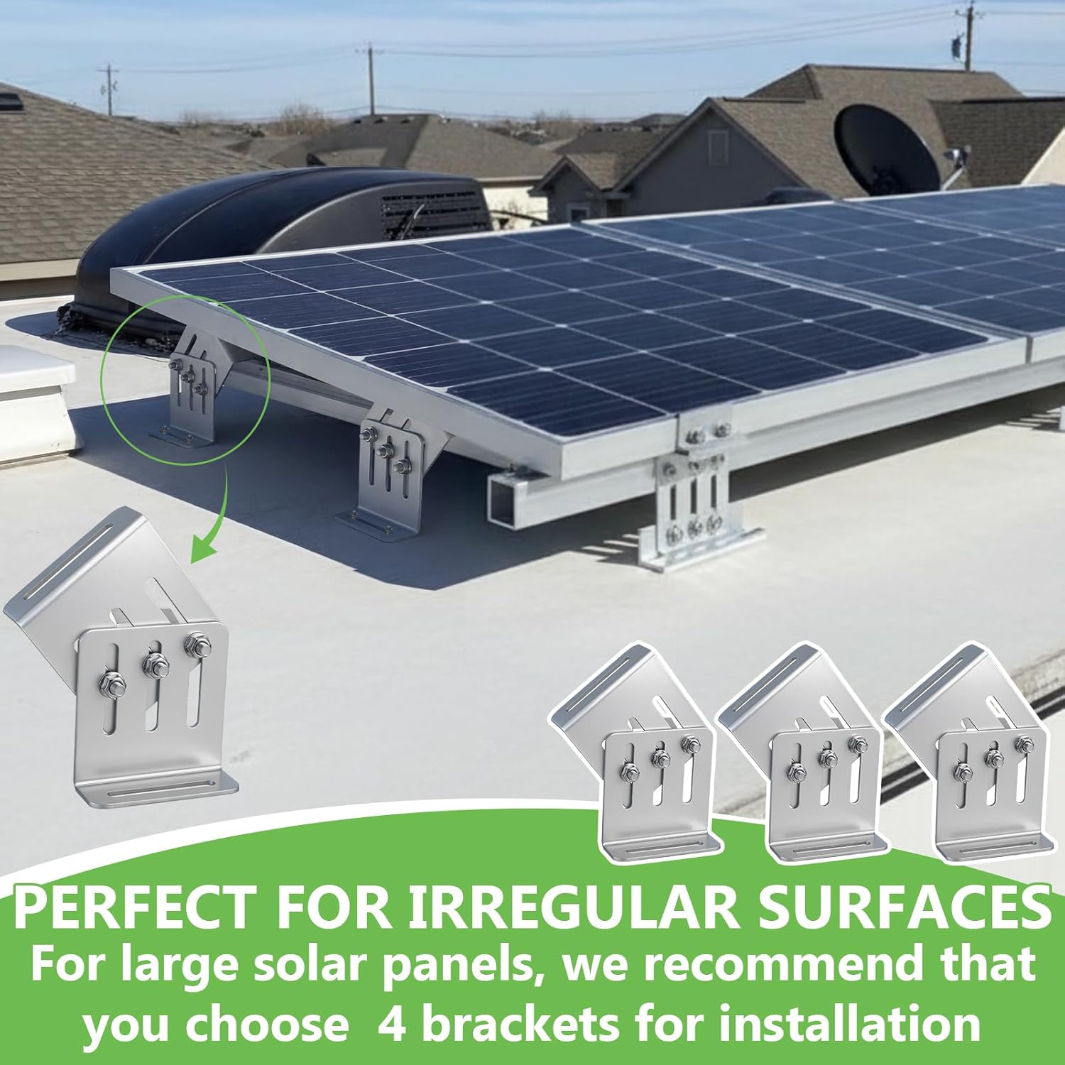 Frienda 8 Pcs Solar Panel Tilt Mount Brackets, 4"-7" Adjustable Length, 20°-160° Adjustable Angle, 1/8" Thick Anodized 6063 Aluminum Solar Panel Rack Mount for Rv, Roof, Boat