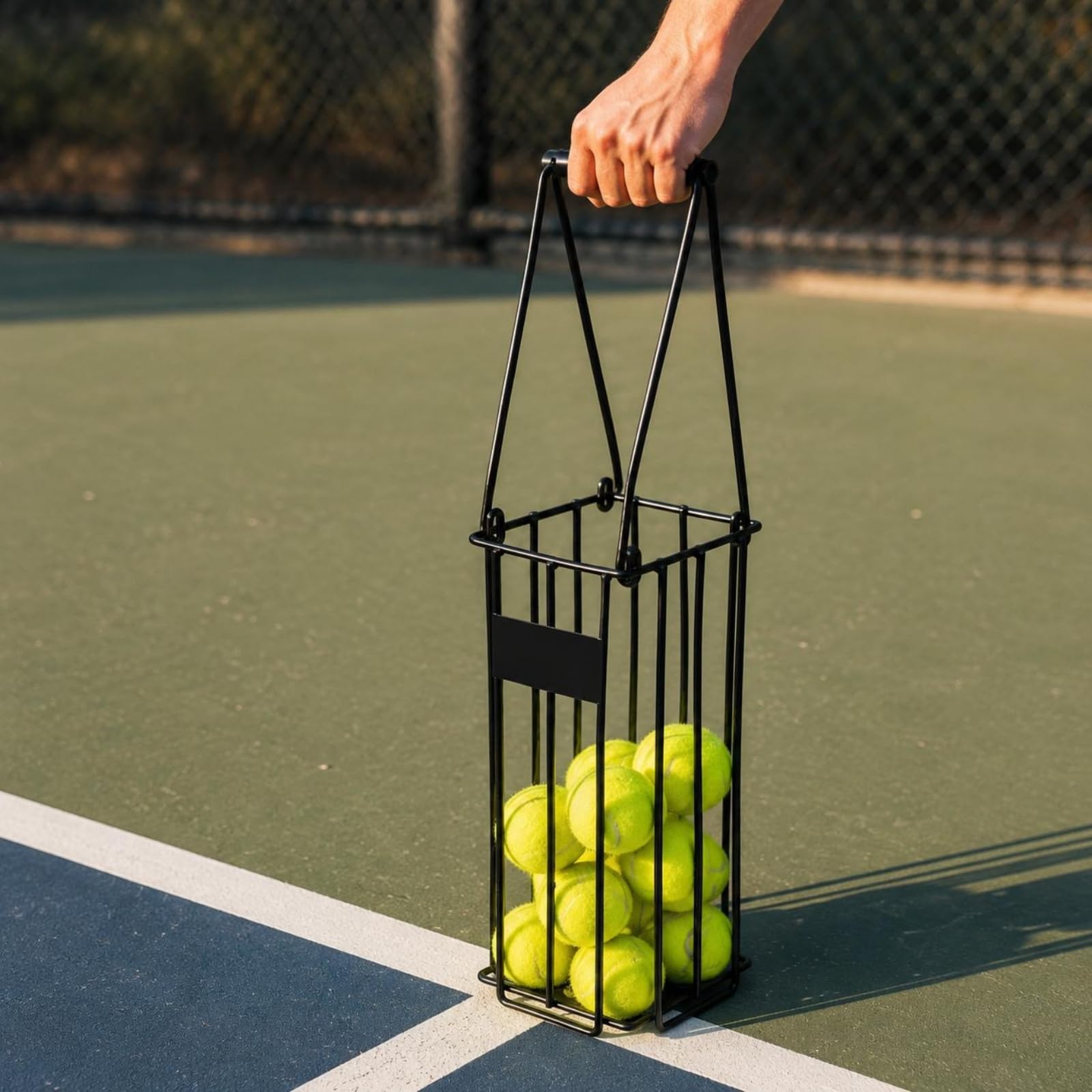 Perfeclan Recogedor de Pelotas de Tenis con Cuerpo de Jaula Abierta y Metal Resistente para Transporte Fácil y Recogida Rápida Adecuado para Juego Competitivo
