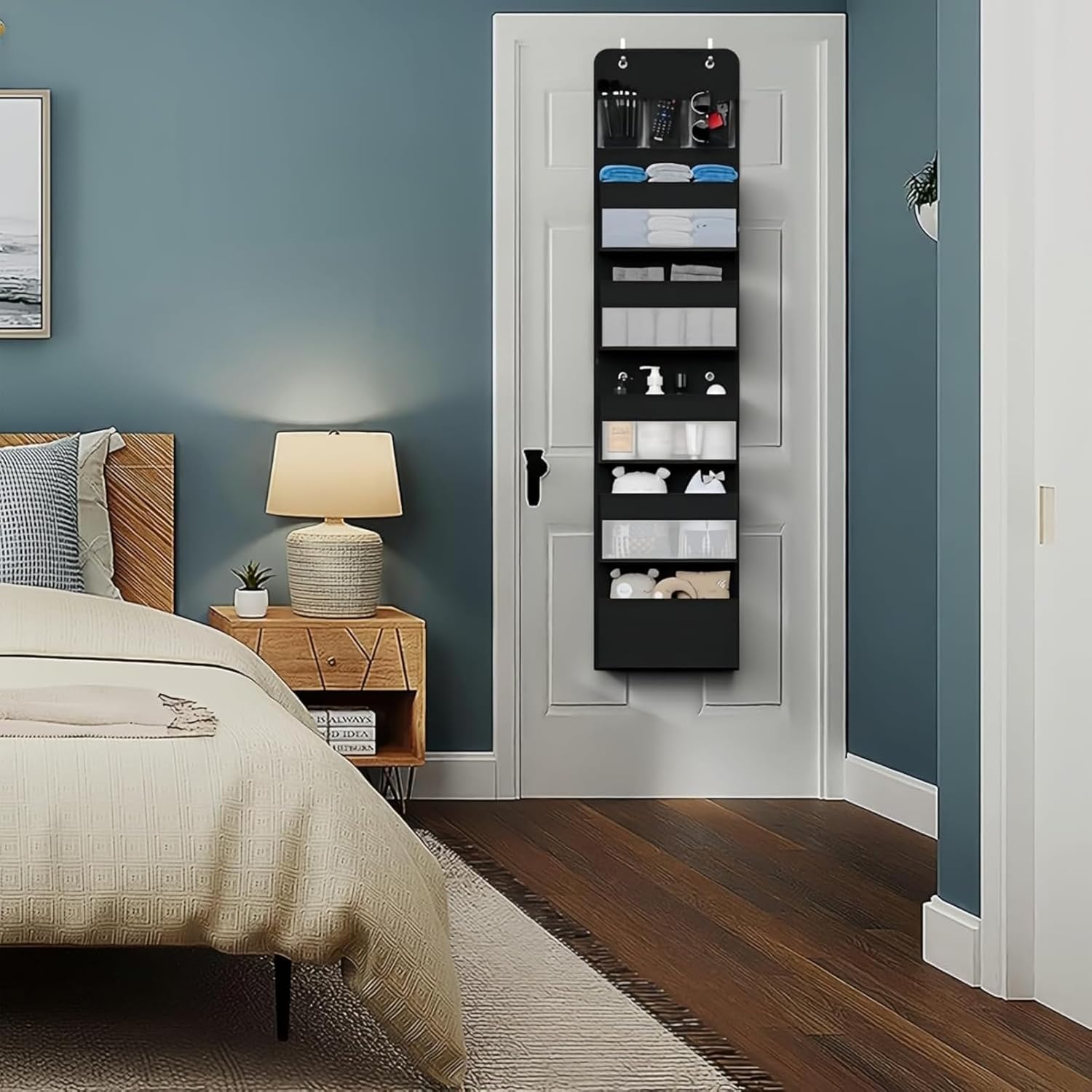 ドアに掛かるオーガナイザー 5 つの大きいポケッ ウォールポケットドア掛け収納式ポケット 壁掛け 収納 サイドポケット 5段の大容量