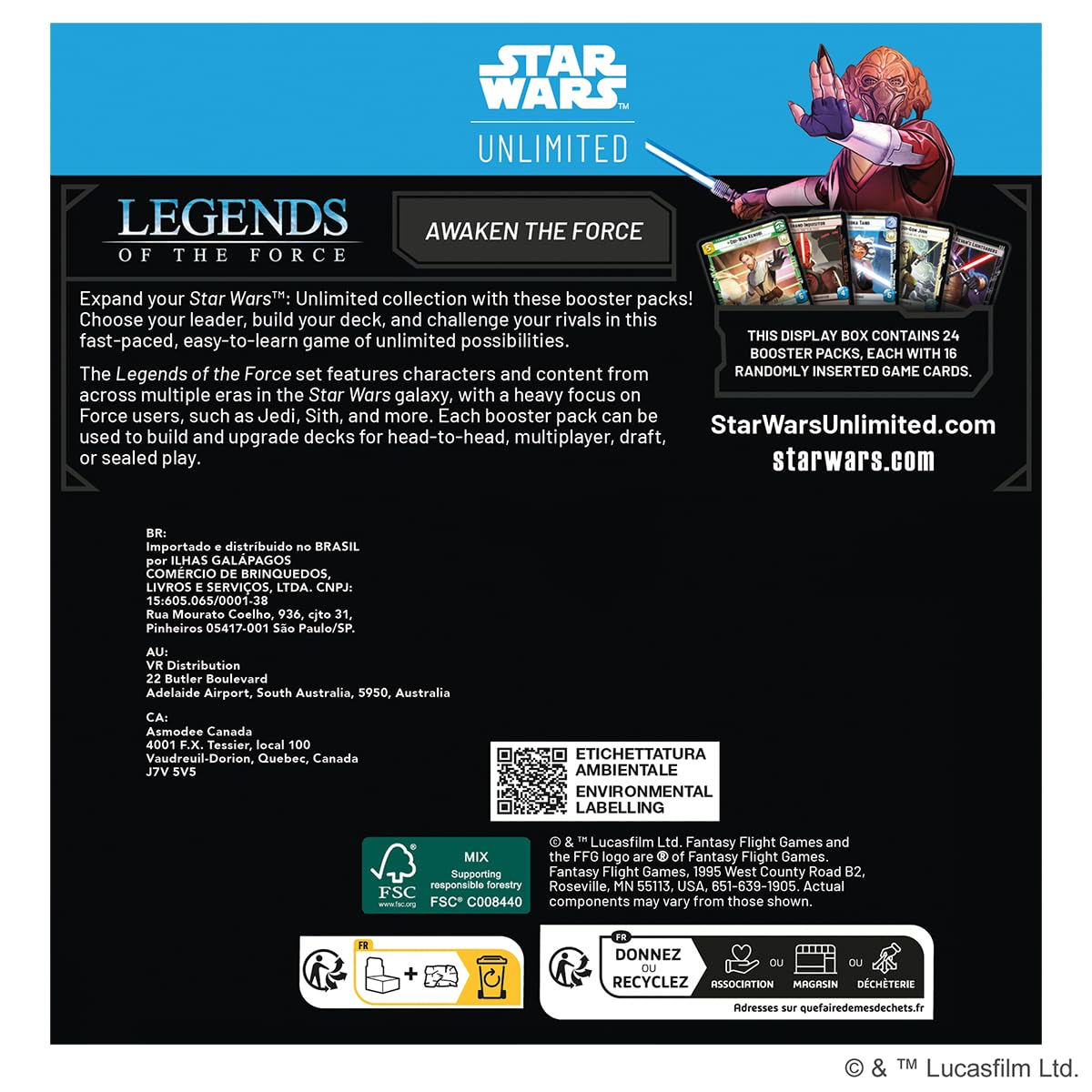 Asmodee - FFG - Star Wars: Unlimited Trading Card Game - Legends of The Force - wyświetlacz booster (24 pakiety Booster) - TCG dla dzieci i dorosłych, w wieku 12+, 2+ graczy, 20 minut, język angielski