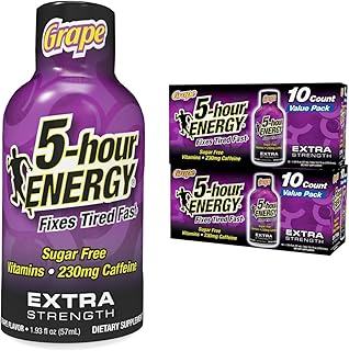 5-hour ENERGY Extra Strength Grape Energy Shot 1.93oz, 20-Pack – Sugar Free Caffeine Energy Booster with B-Vitamins & Amino Acids – Zero Calorie