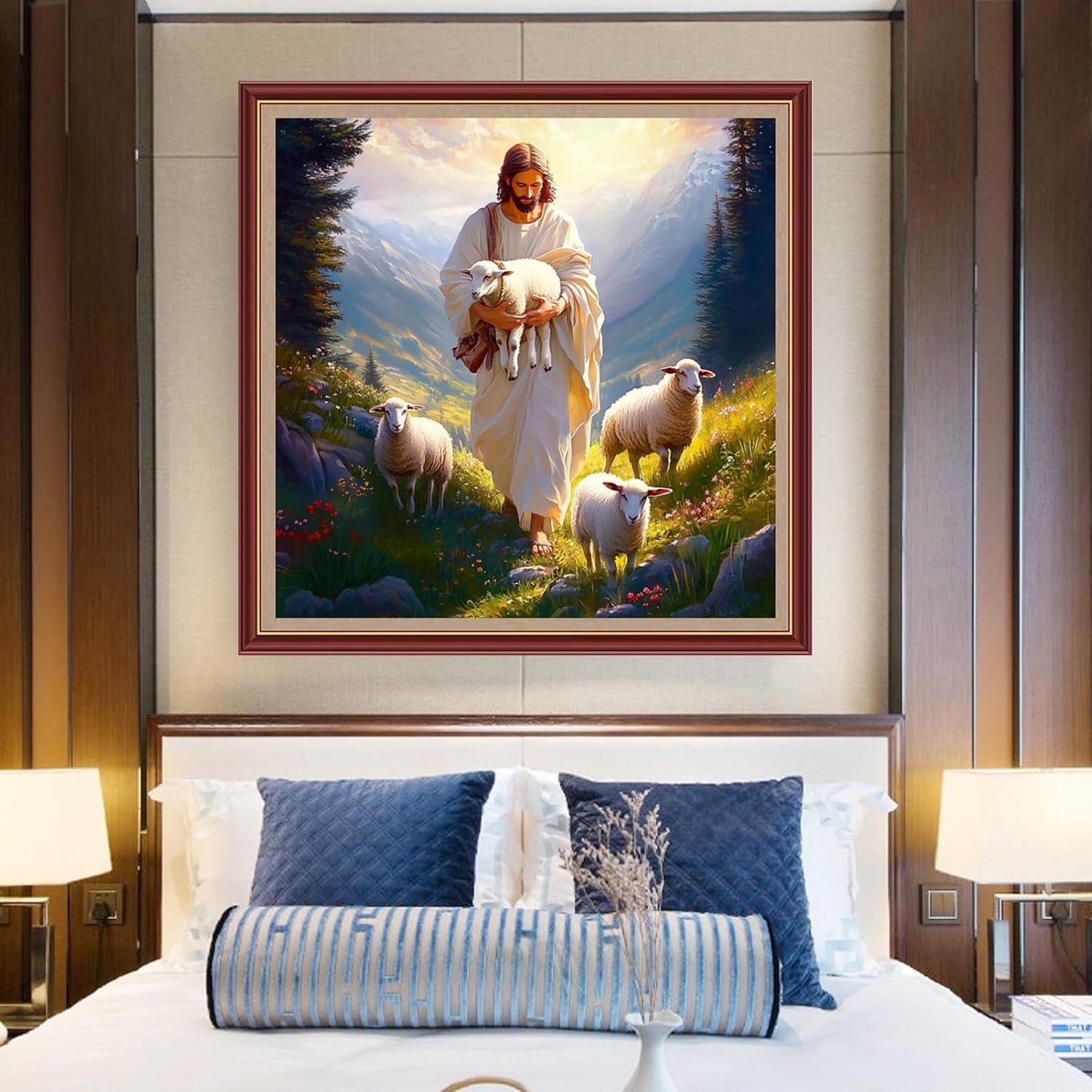 Funchey Counted Cross Stitch Kits for Adults Needlepoint Kits Unprinted Cross Stitching Embroidery Kit 11CT Cross Stitch Supplies&Jesus Shepherd 18x18 inch
