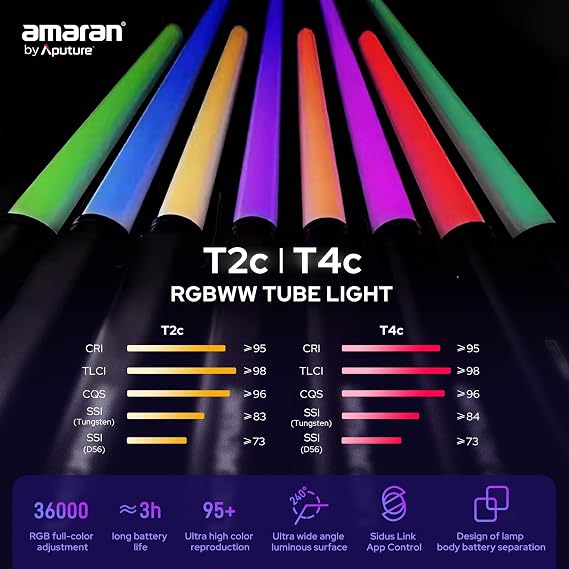 Aputure Amaran T2C 20W RGBWW LED Tube Light,APP/DMX Control,23.6inch/60cm