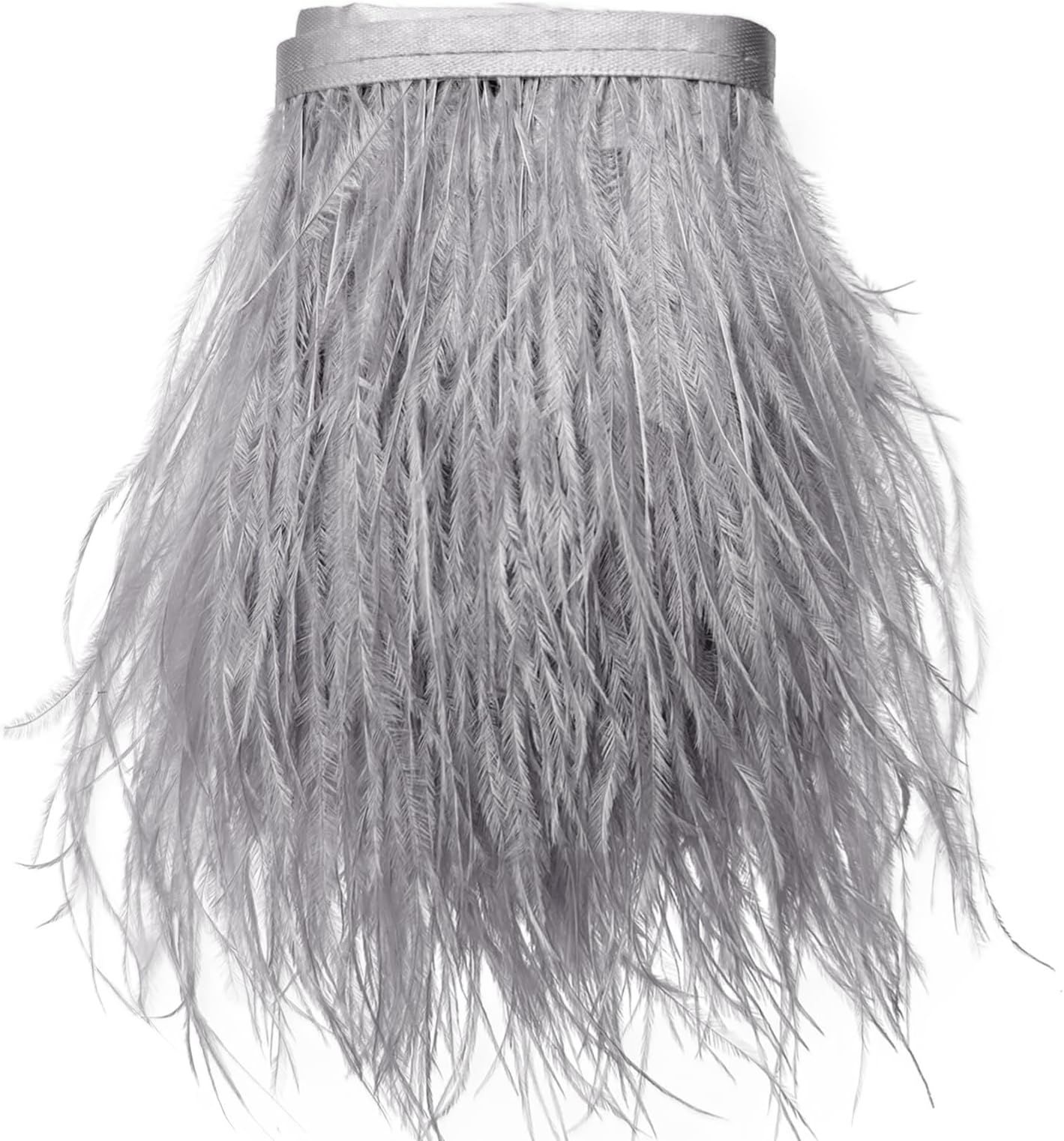 Happy feather 2 Yards 5-6inch Dyed Ostrich Feathers Trim Fringe for DIY Dress Sewing Crafts Costumes Decoration -Grey