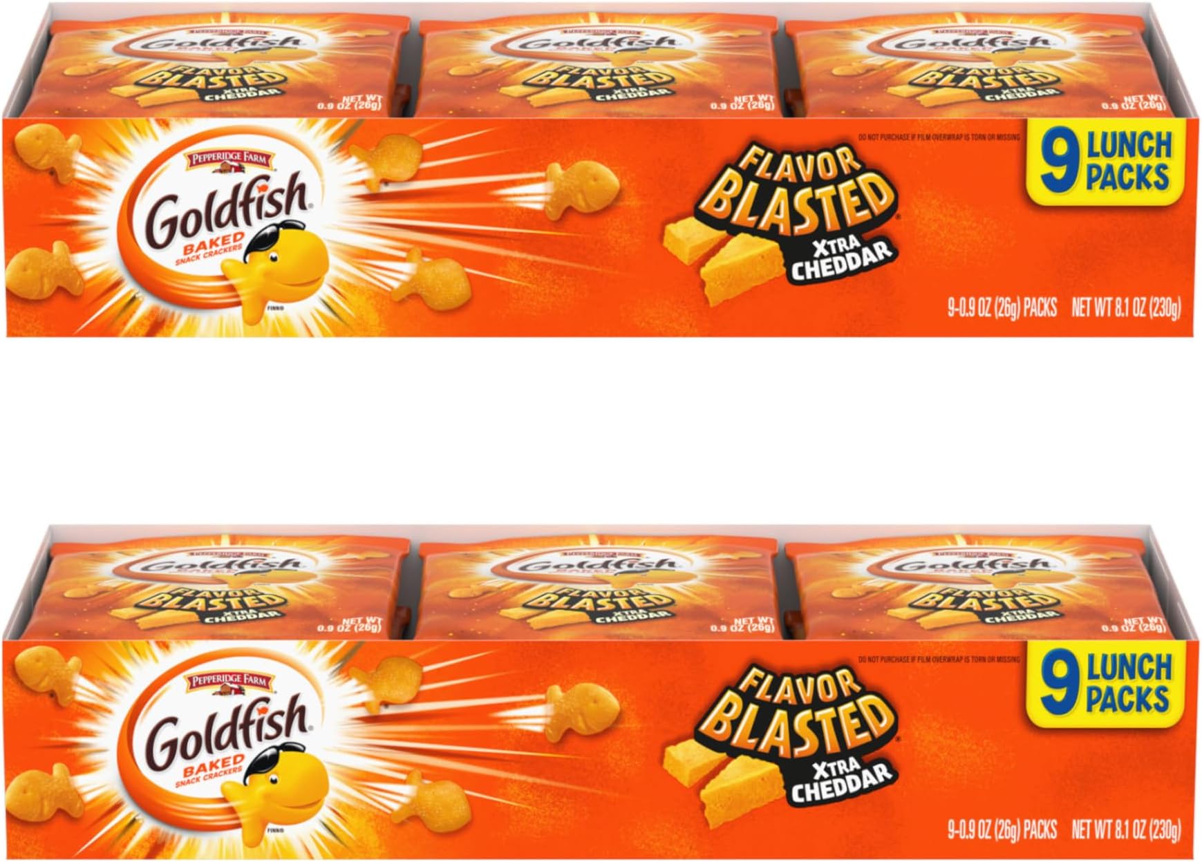 Flavor Blasted Xtra Cheddar Cheese Crackers, Baked Snack Crackers, 0.9 oz On-the-Go Snack Packs, 9 Count Tray (Pack of 2)