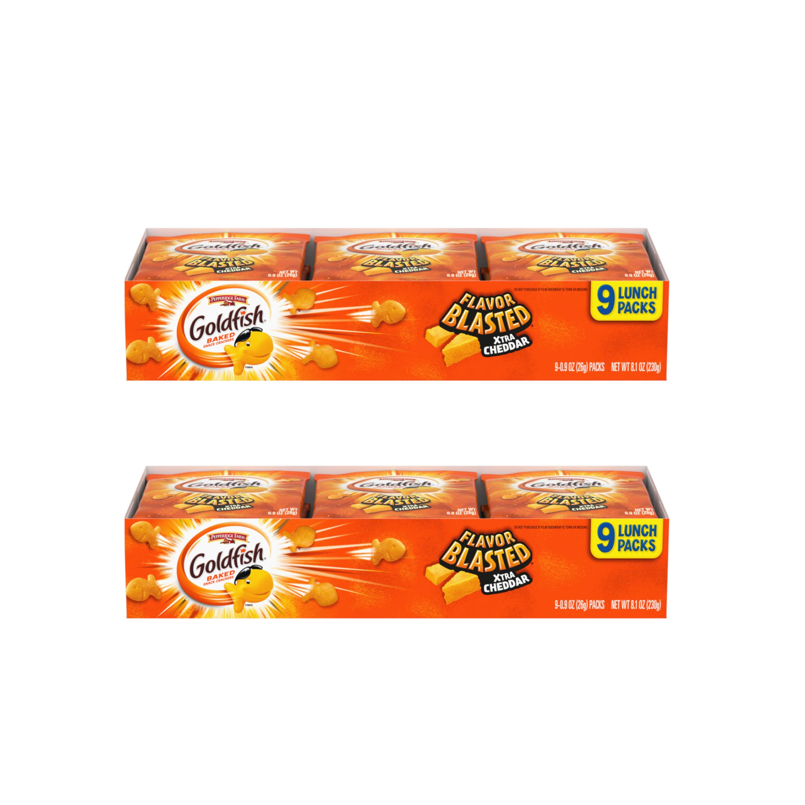 Flavor Blasted Xtra Cheddar Cheese Crackers, Baked Snack Crackers, 0.9 oz On-the-Go Snack Packs, 9 Count Tray (Pack of 2)
