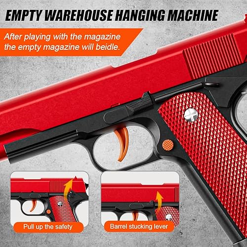 Miniatura 4 de Paquete de 2 pistolas de expulsión de conchas 1911, pistola semiautomática con bala suave y rebote automático, pistolas de espuma de juguete al aire