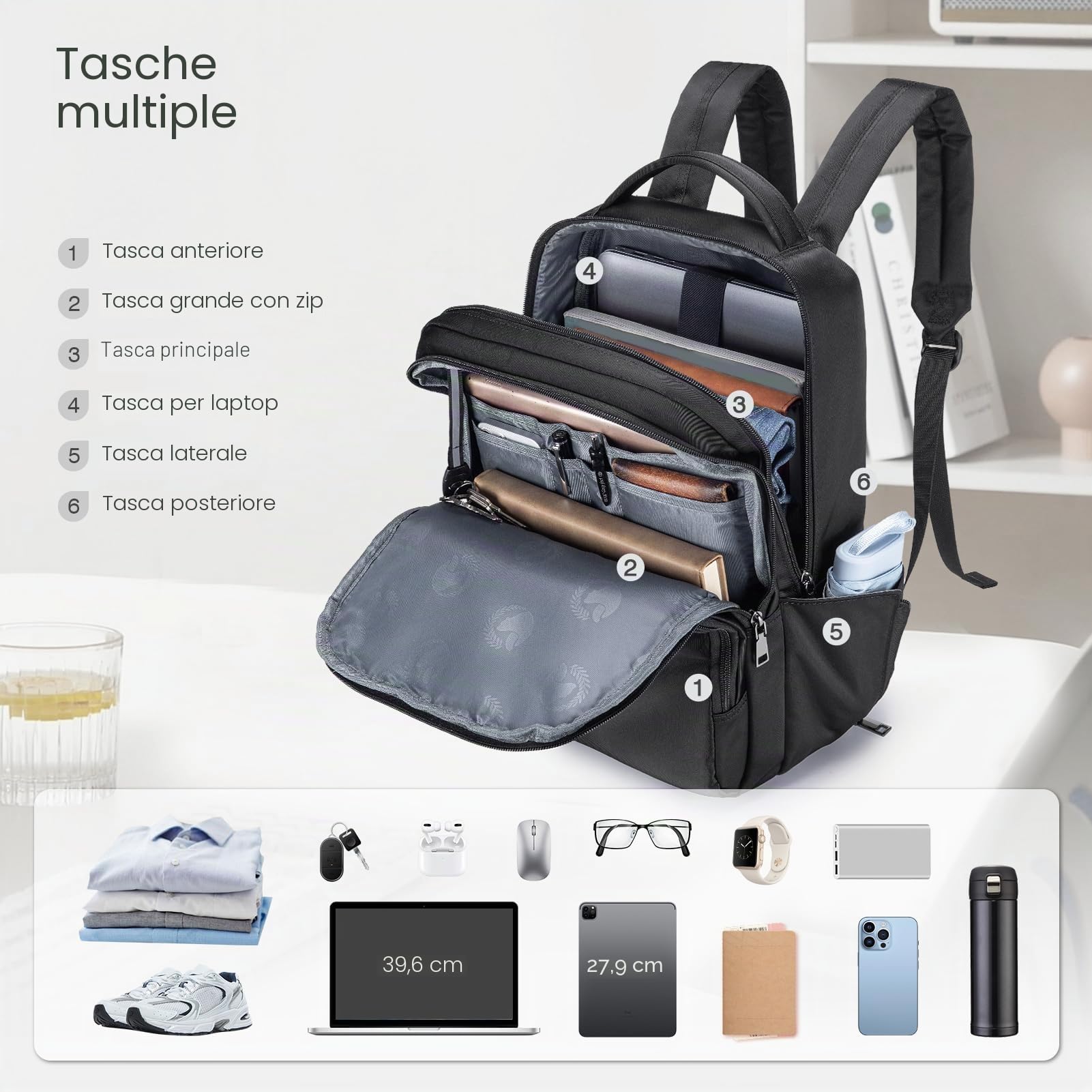 SPAHER Zaino da Viaggio Aereo Bagaglio a Mano 40x30x15 Iberia British Airways Zaino Porta PC 15,6 Pollici Donna Uomo Impermeabile Travel Backpack Cabin Bag per Scuola Lavoro Ufficio, Beige