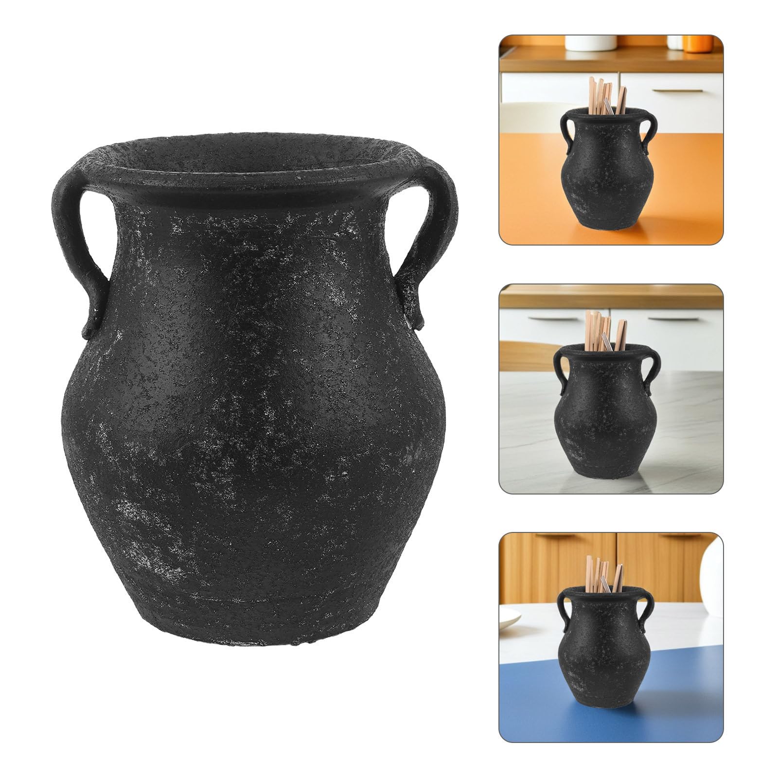 Homoyoyo Porte-ustensiles Cuisine en Céramique Noir 18cm Surface Lisse et Entretien Facile, Rangement Rustique pour Baguettes et Outils de Cuisson sur Plan de Travail