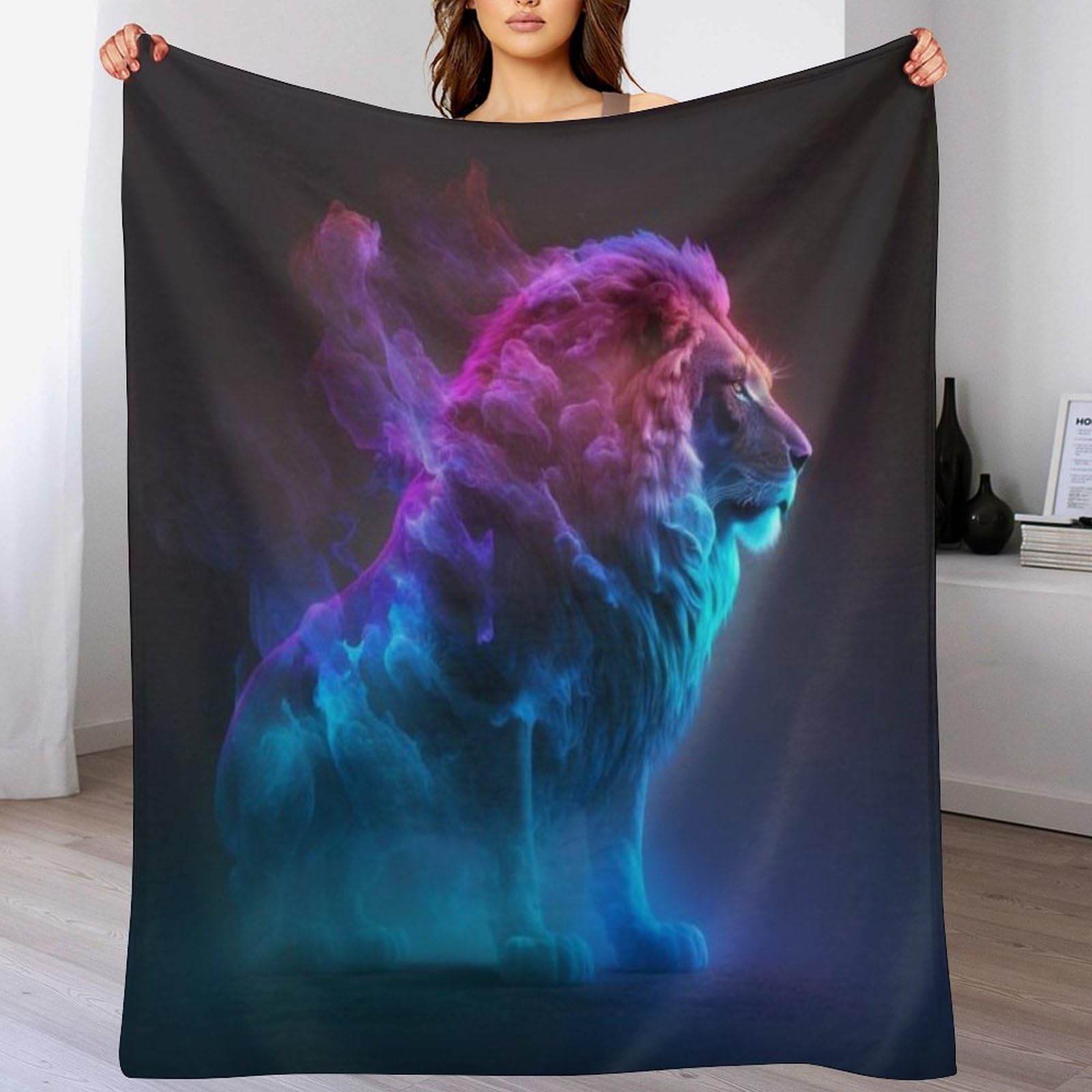 Couverture lion en flanelle 180x200 cm plaid chaud pour canapé