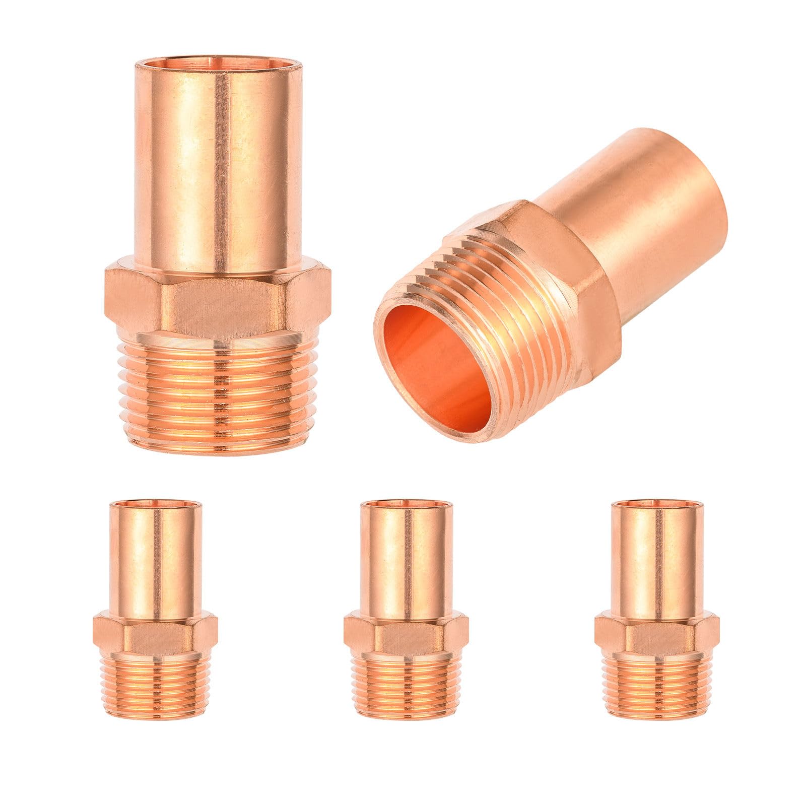 Paquete de 5 Unidades de, Rosca Macho de Cobre para Calle, 1" FTG x 1" MPT, Rosca Macho NPT para fontanería.