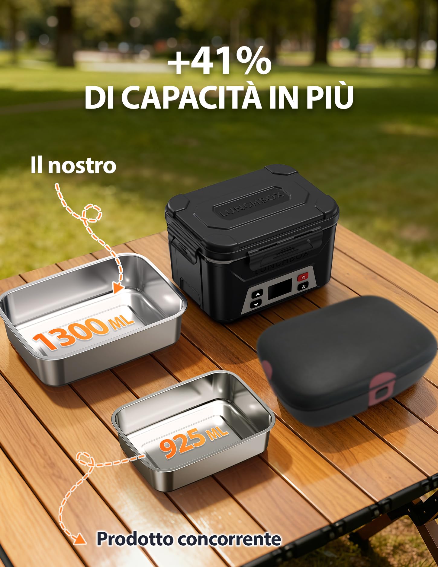 Docusvect Scaldavivande a Batteria Ricaricabile, Scaldavivande Elettrico Portatile con Timer, Porta Pranzo Riscaldabile da 1,3 L con Divisorio Removibile, Set Posate e Borsa Termica | Scaldavivande Elettrico Portatile Riscaldabile da 1,3 L con Divisorio R