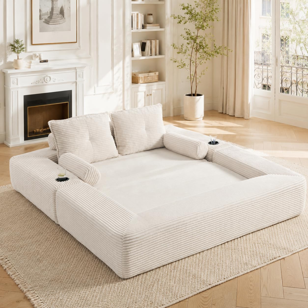 Sofá modular de pana de 2 plazas con espuma de alta densidad
