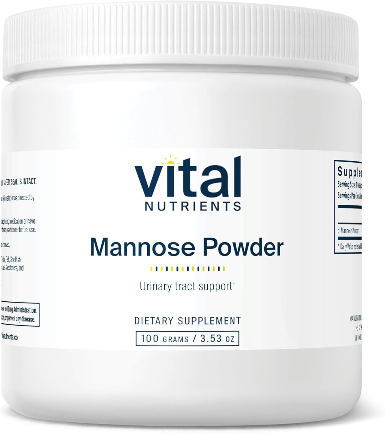 Vital Nutrients Mannose Powder 50g - Vegan D-Mannose Supplement for Urinary Tract and Bladder Support - Gluten, Dairy, Soy Free - Non-GMO - 25 Servings