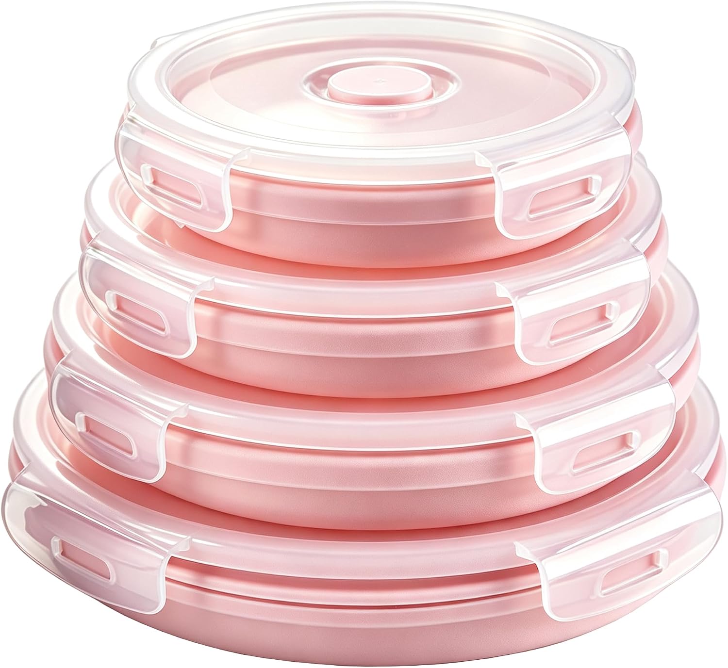 CARTINTS Silicone Collapsible Food Storage Containers-Prep/Storage Bowls with Lids – Set of 4 Round Silicone Lunch Containers – Microwave and Freezer Food Containers(pink)